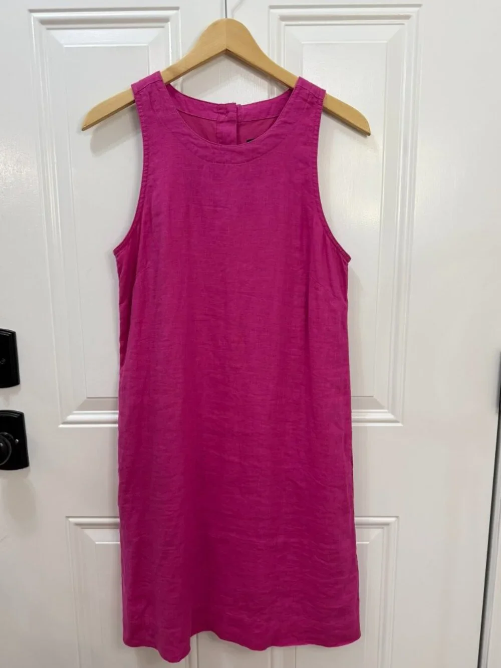 J.Crew 100% Linen Button-Back Shift Dress Fuchsia Pink Pockets Size XS